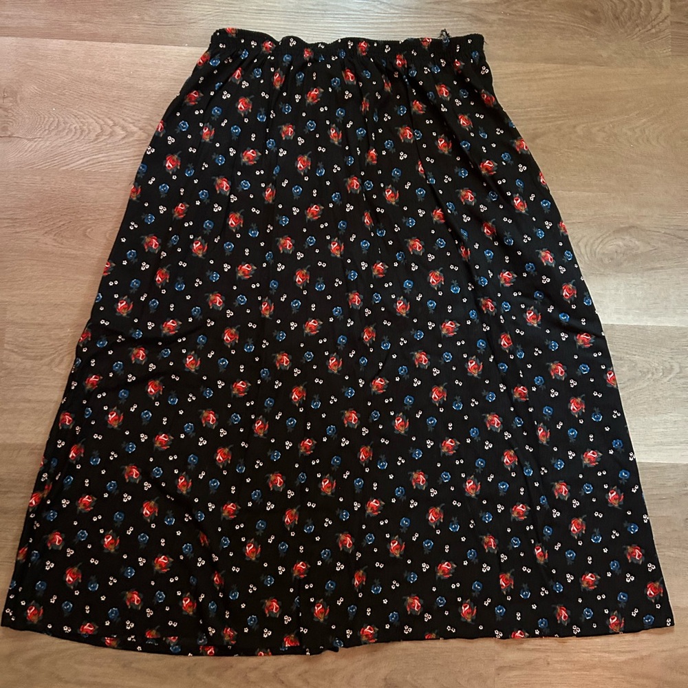 Black Skirt with Red and Blue Floral Print
